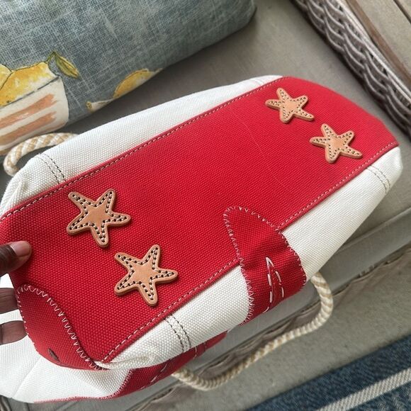 BRIGHTON RARE RED & WHITE STARFISH HARBOR TOTE NAUTICAL SHOULDER BEACH BAG - Picture 8 of 10